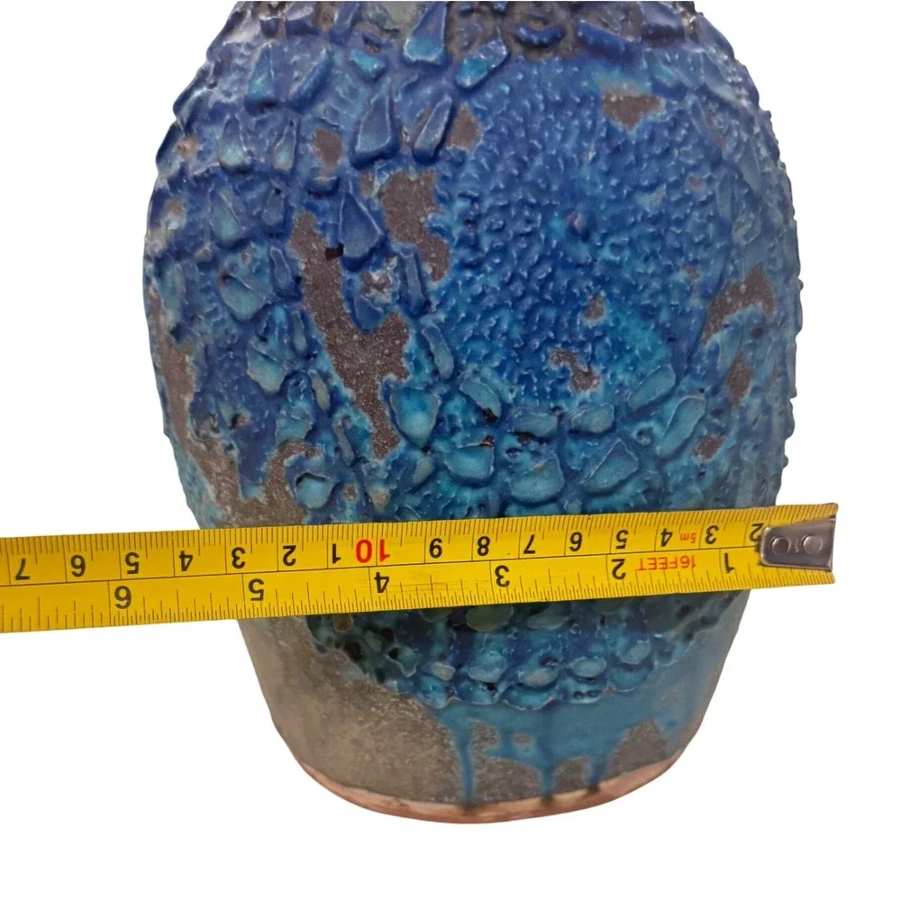 Vintage Rimini Blue Scaly‎ Mosaic Pattern Vase Unique Art Pottery 11